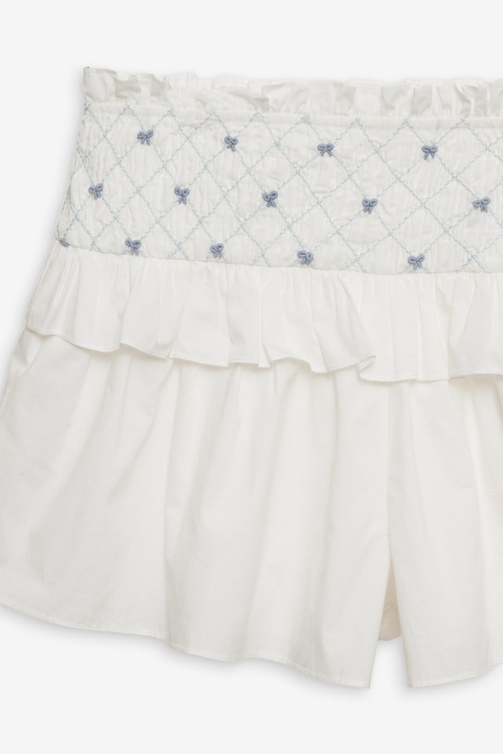 Women Birdie Bow Smocked Short - White