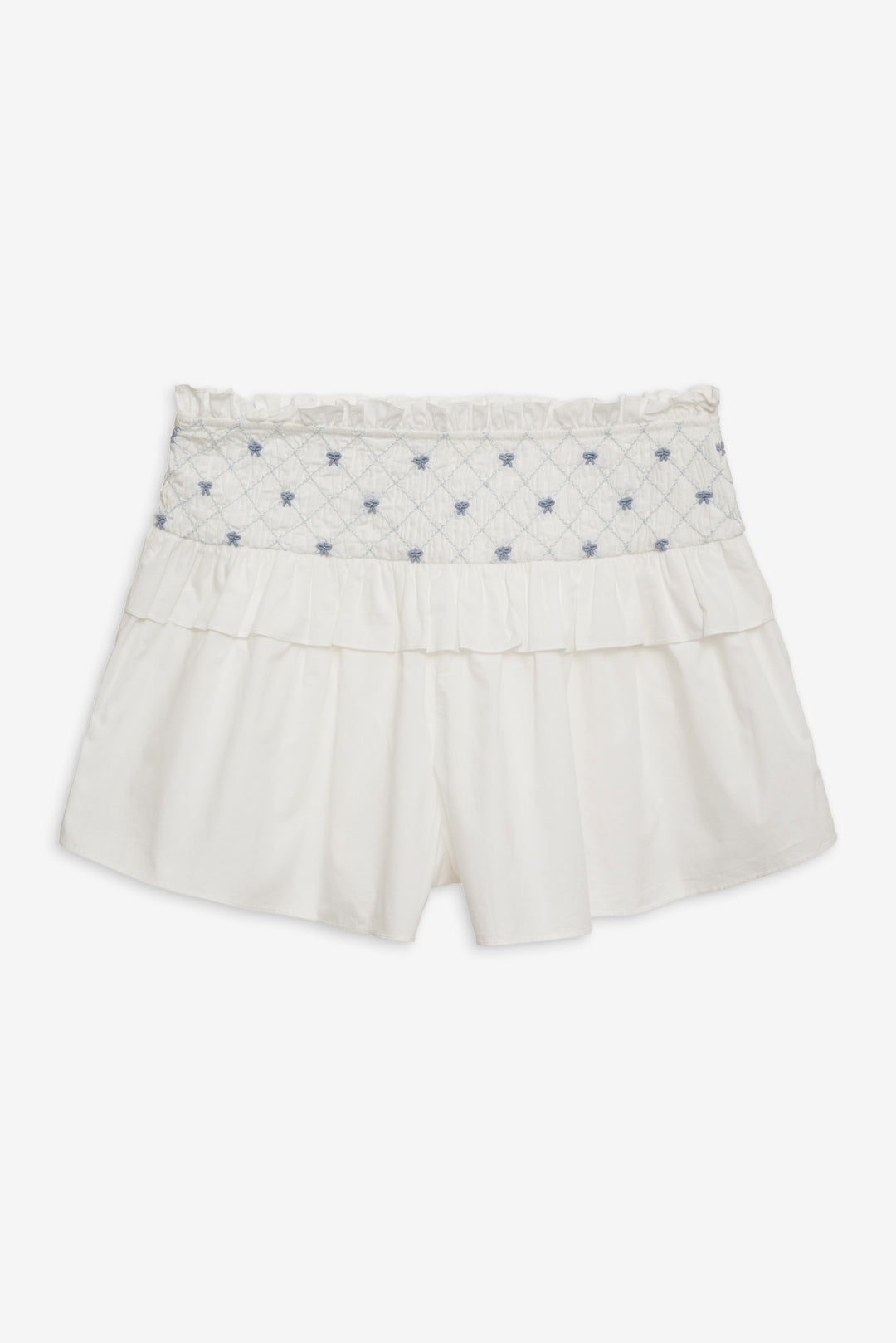 Women Birdie Bow Smocked Short - White
