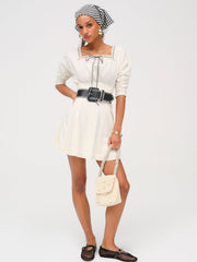 Women Baby Daisy Poplin Mini Dress - White