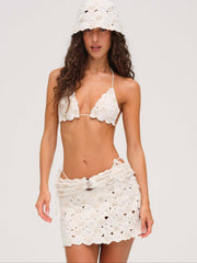 Women Floral Crochet Coverup Mini Skirt - White
