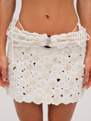 Women Floral Crochet Coverup Mini Skirt - White