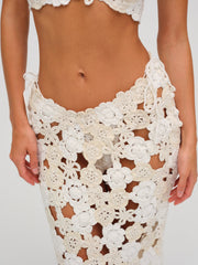 Women Floral Crochet Coverup Midi Skirt - White