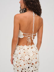 Women Floral Crochet Coverup Top - White