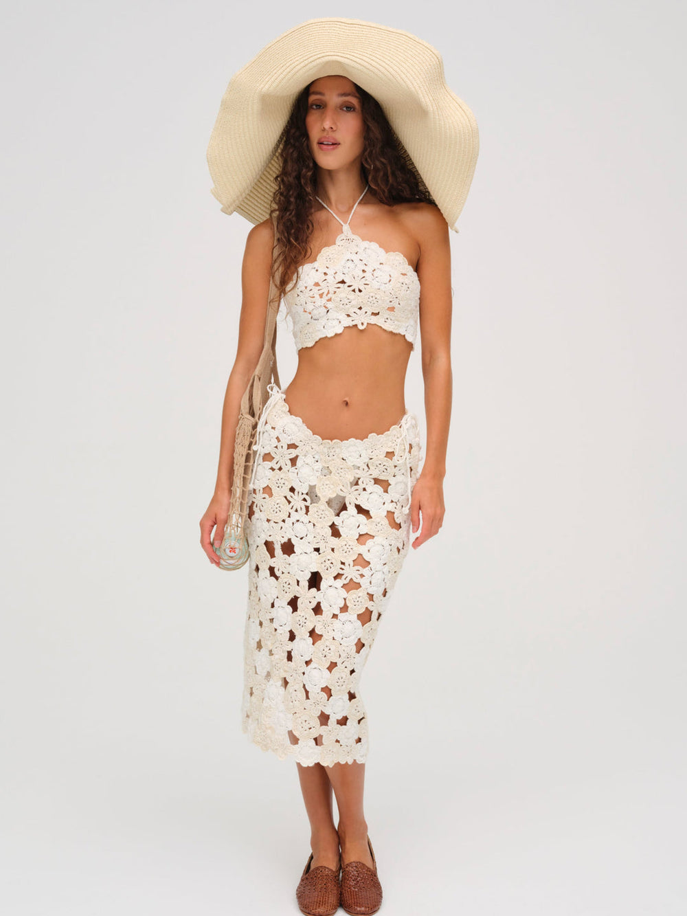 Women Floral Crochet Coverup Top - White