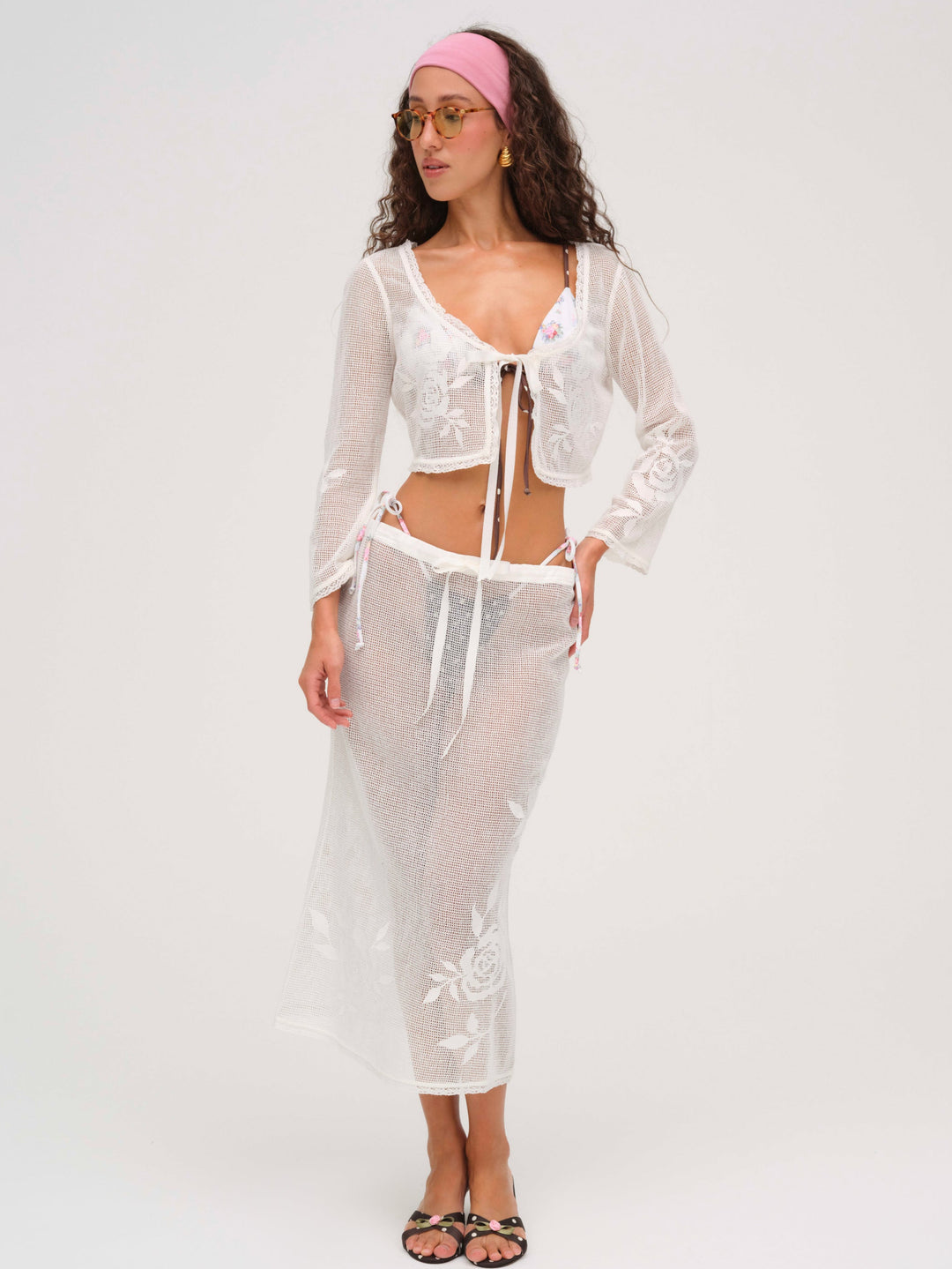 Women Rose Crochet Top - White
