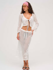 Women Rose Crochet Top - White