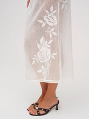 Women Rose Crochet Midi Skirt - White