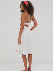 Women Forget Me Not Embroidery Midi Skirt - White