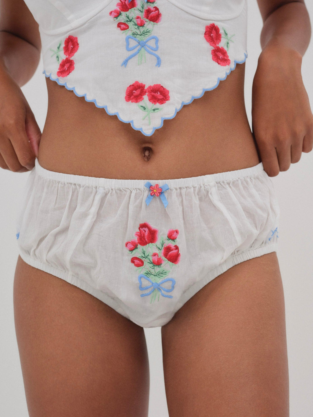 Women Forget Me Not Embroidery Bloomer Panty - White