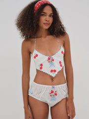 Women Forget Me Not Embroidery Bloomer Panty - White