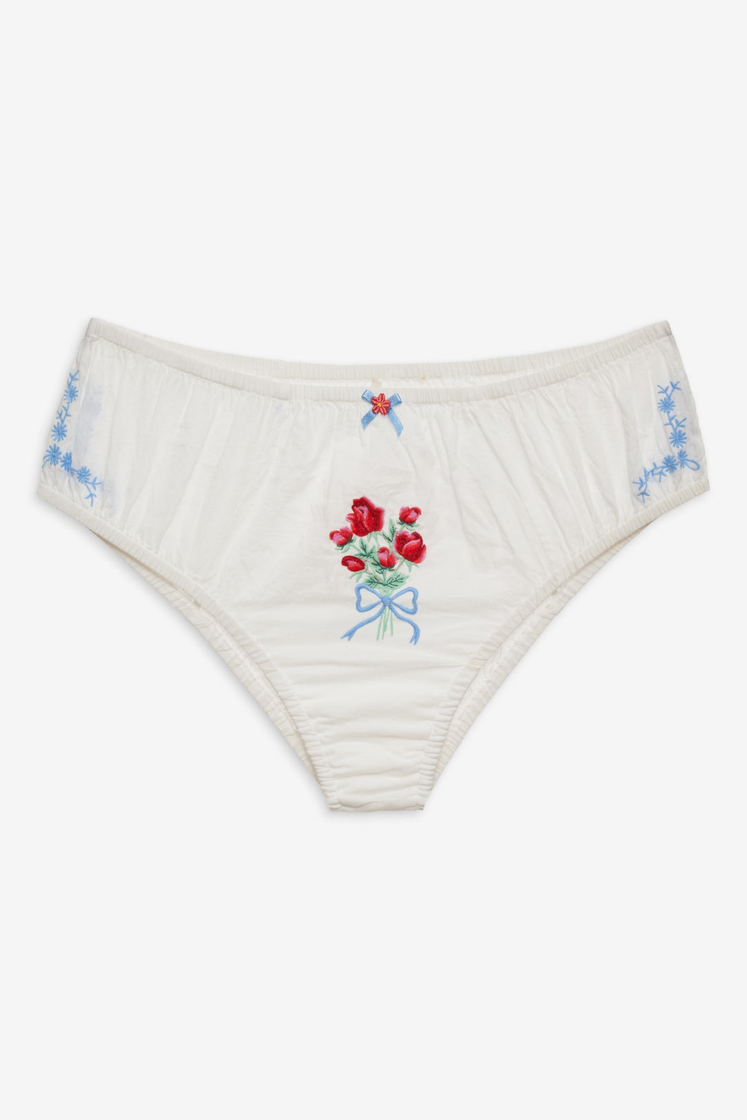 Women Forget Me Not Embroidery Bloomer Panty - White