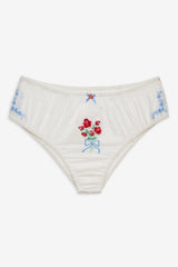 Women Forget Me Not Embroidery Bloomer Panty - White