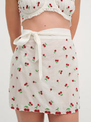 Women Beaded Cherries Apron - Red