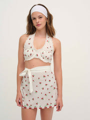 Women Beaded Cherries Apron - Red