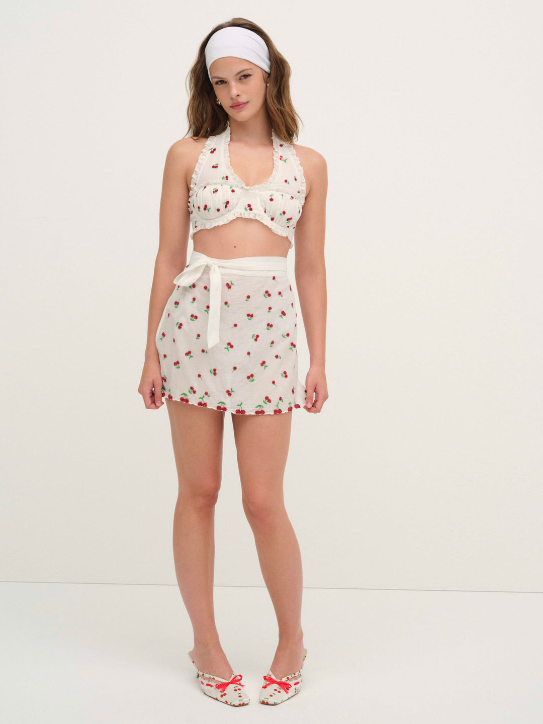 Women Beaded Cherries Apron - Red