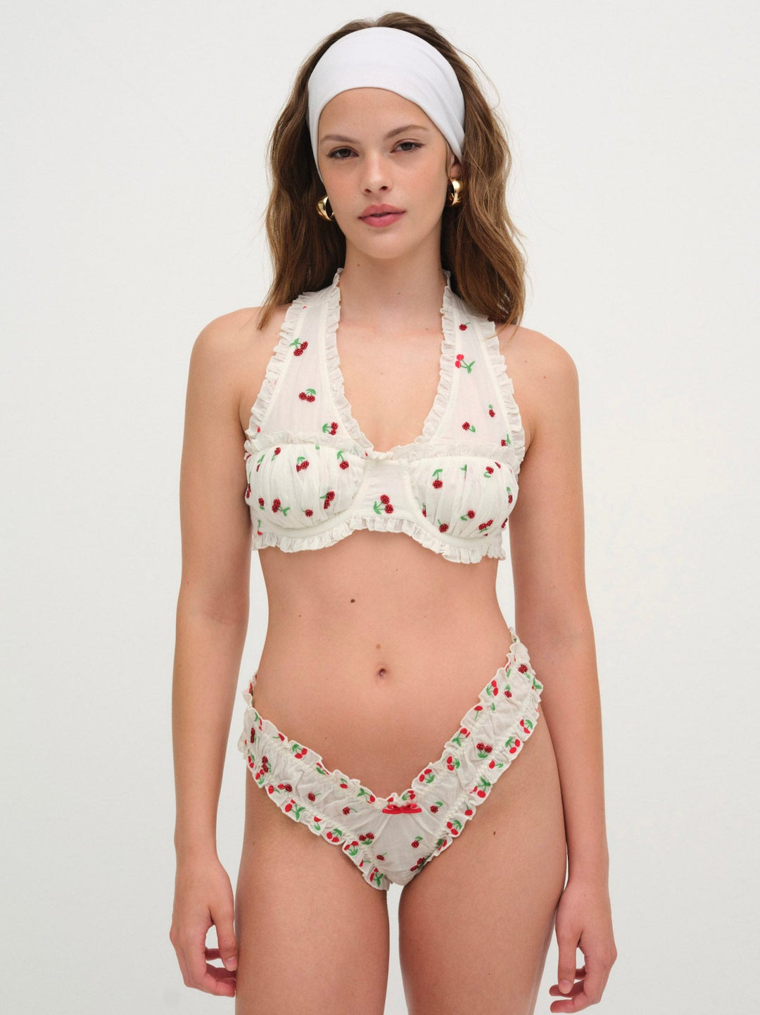 Women Beaded Cherries Underwire Bra - Red