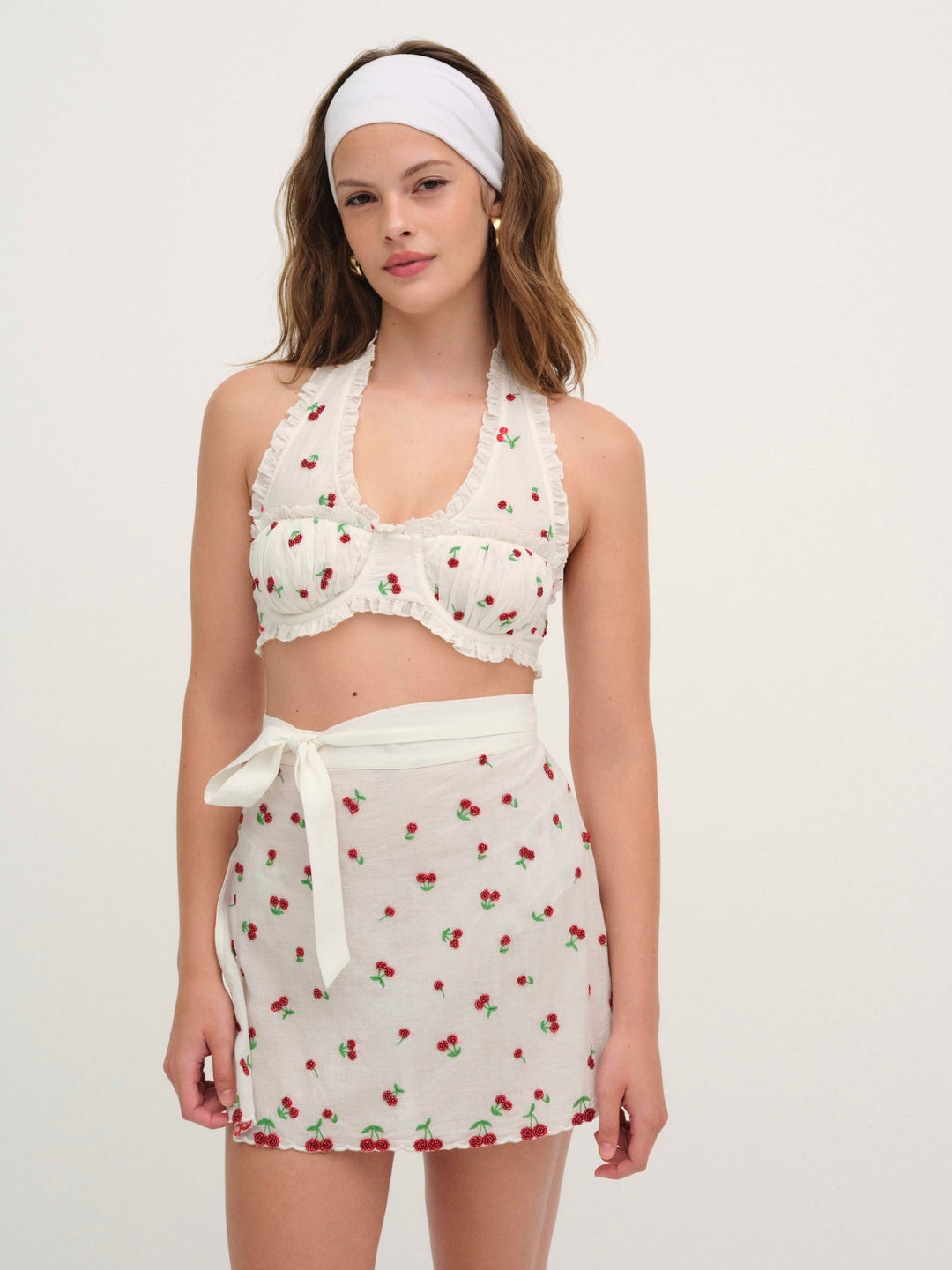Women Beaded Cherries Underwire Bra - Red