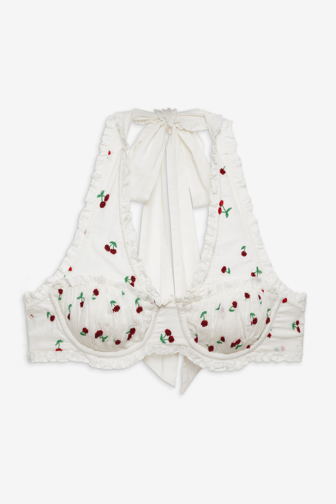 Women Beaded Cherries Underwire Bra - Red
