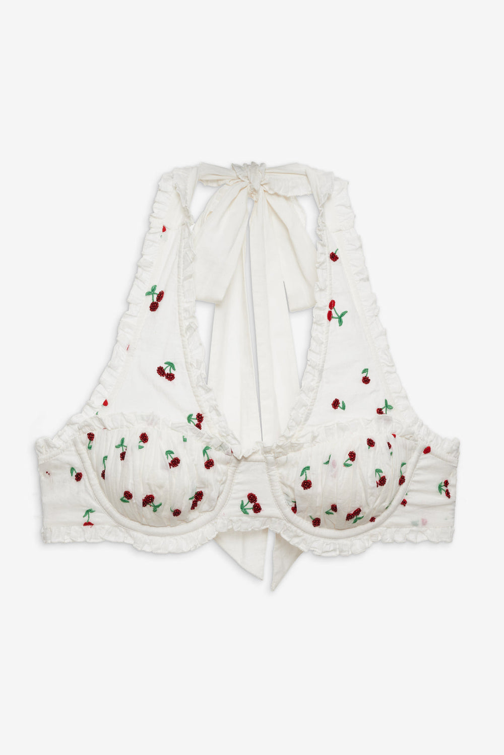 Women Beaded Cherries Underwire Bra - Red