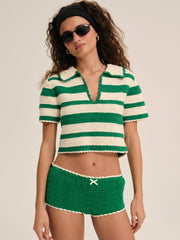 Women Crochet Rugby Micro Short - Green