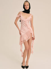 Women Raspberry Rose Mini Dress - Pink