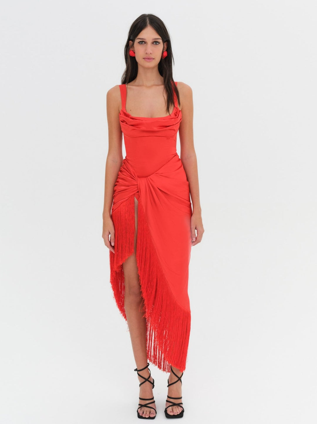 Women Anisa Fringe Midi Dress - Red