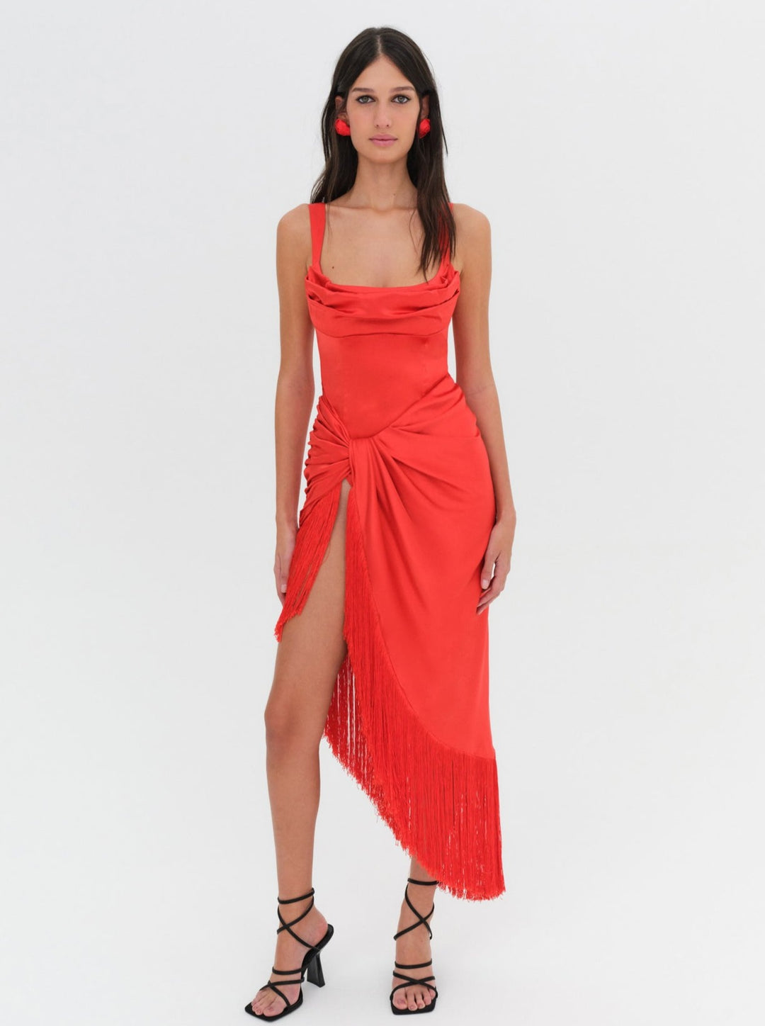 Women Anisa Fringe Midi Dress - Red