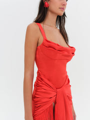 Women Anisa Fringe Midi Dress - Red