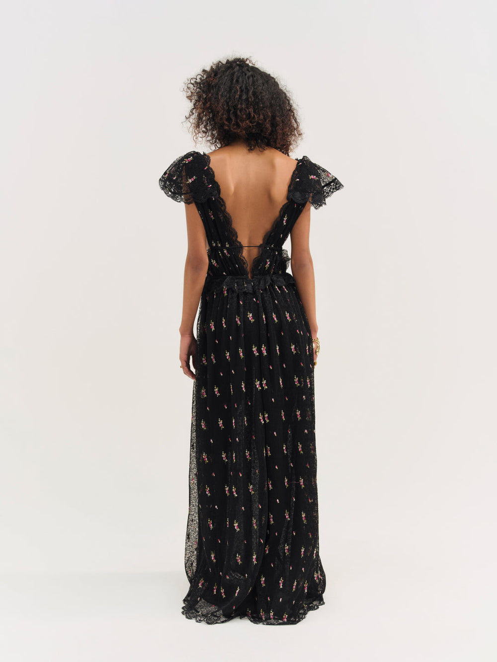 Women Poppy Pleated Lace Maxi Dress - Black