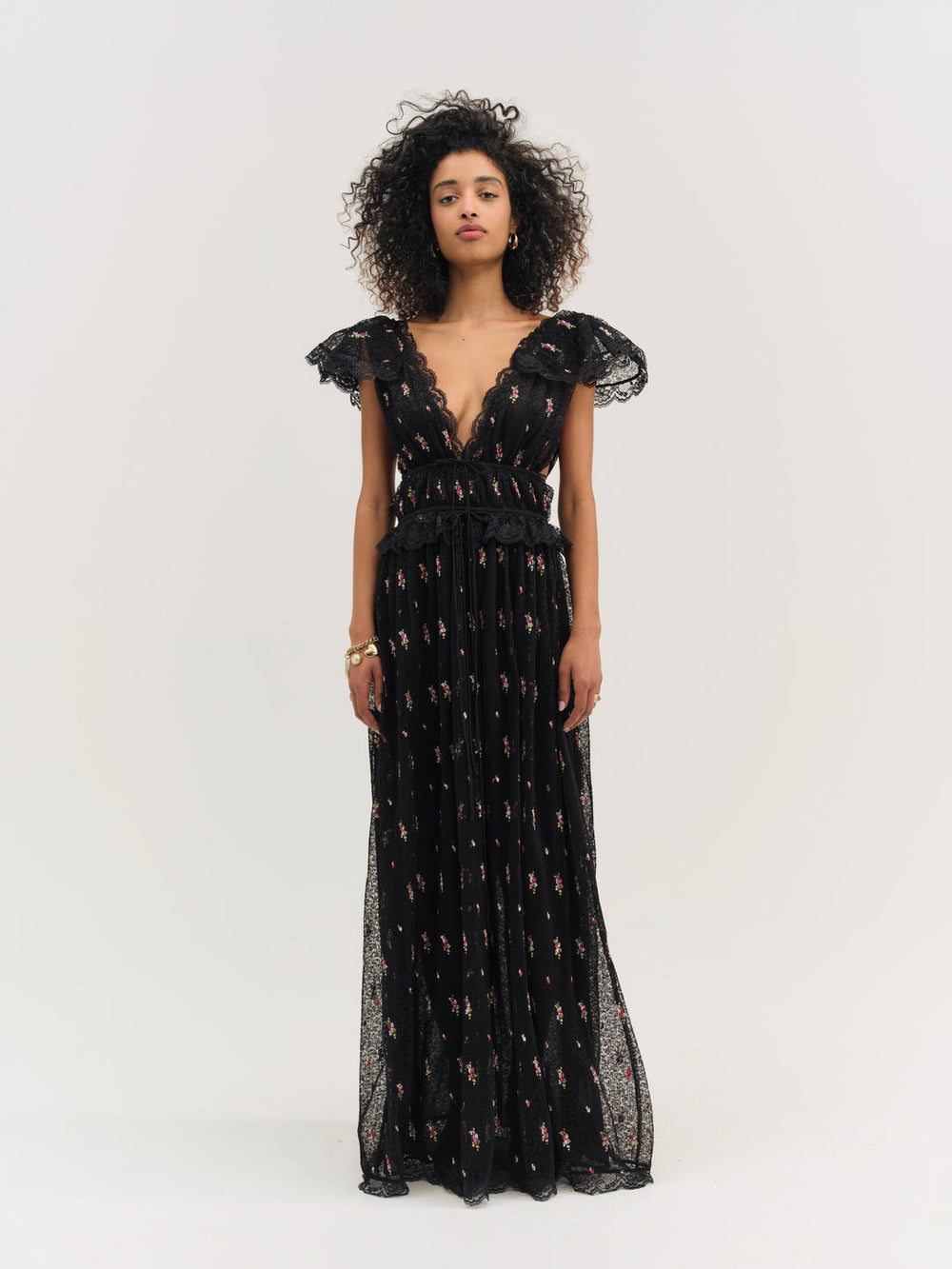 Women Poppy Pleated Lace Maxi Dress - Black