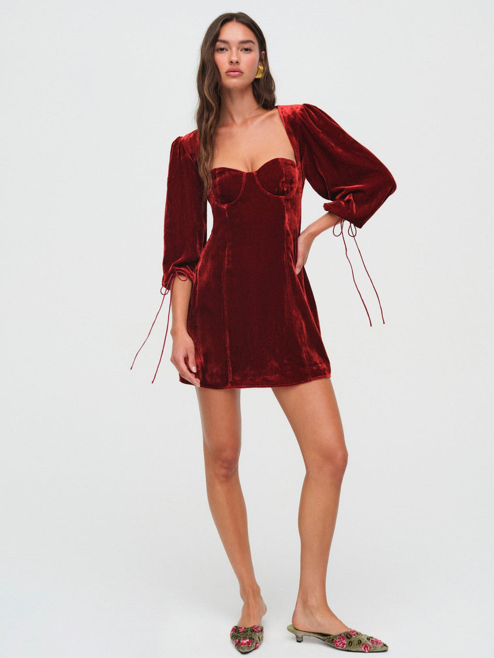 Women Nadine Velvet Mini Dress - Red