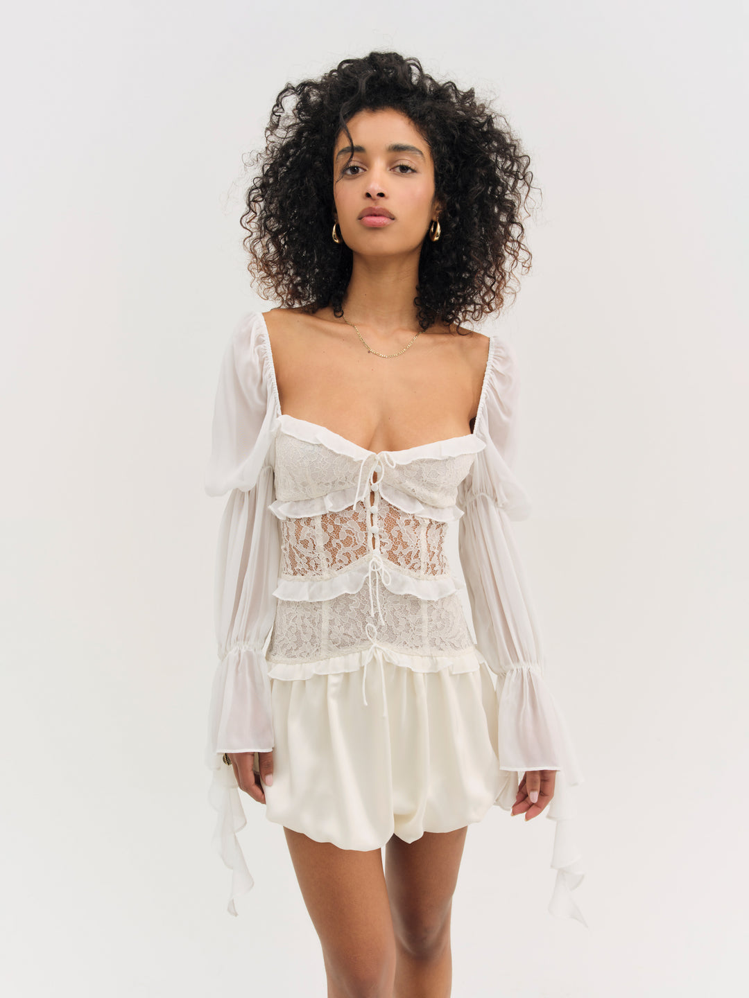 Women Lea Lace Long Sleeve Mini Dress - Cream