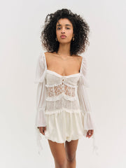Women Lea Lace Long Sleeve Mini Dress - Cream