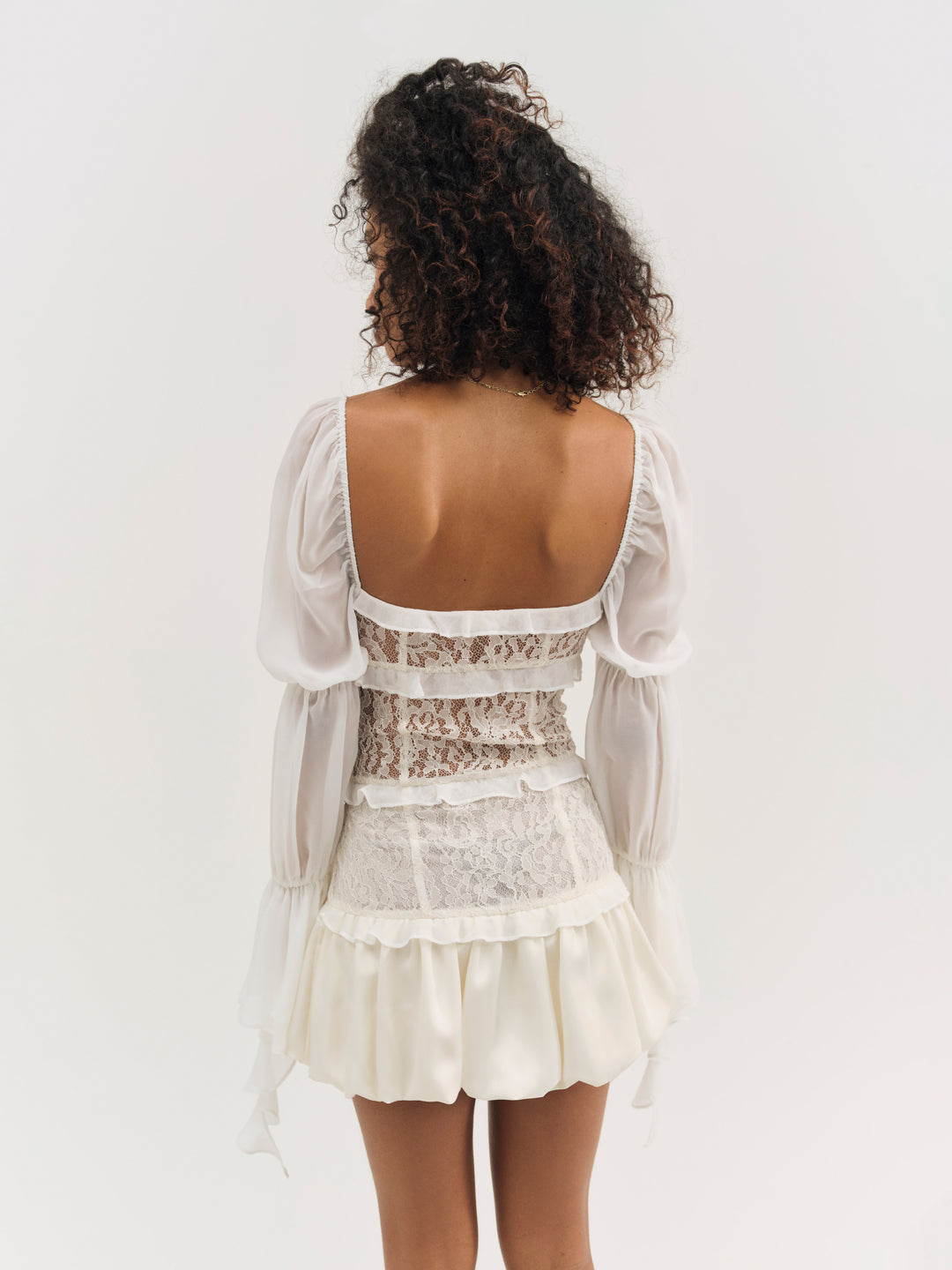 Women Lea Lace Long Sleeve Mini Dress - Cream