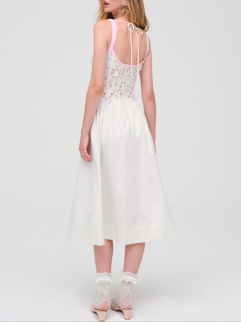 Women Stacked Blossom Lace Midi Dress - White