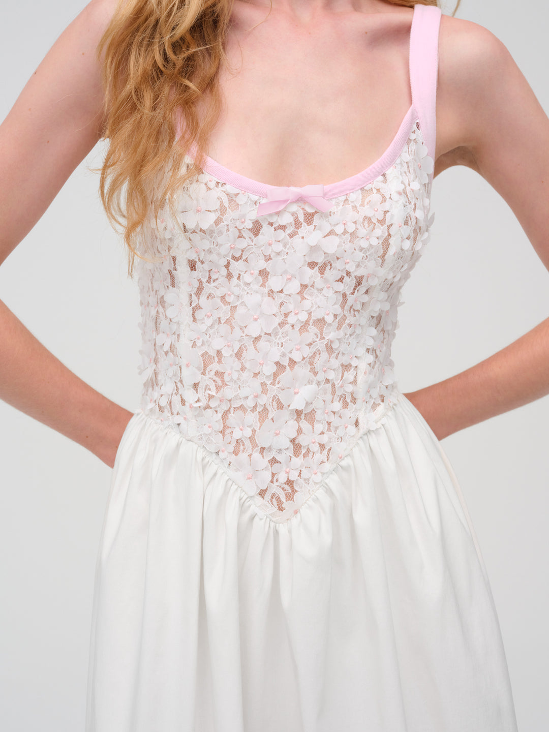 Women Stacked Blossom Lace Midi Dress - White