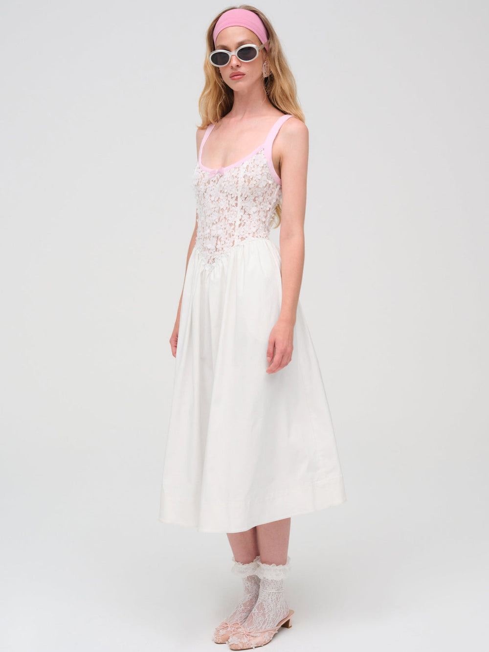 Women Stacked Blossom Lace Midi Dress - White