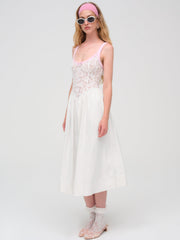 Women Stacked Blossom Lace Midi Dress - White