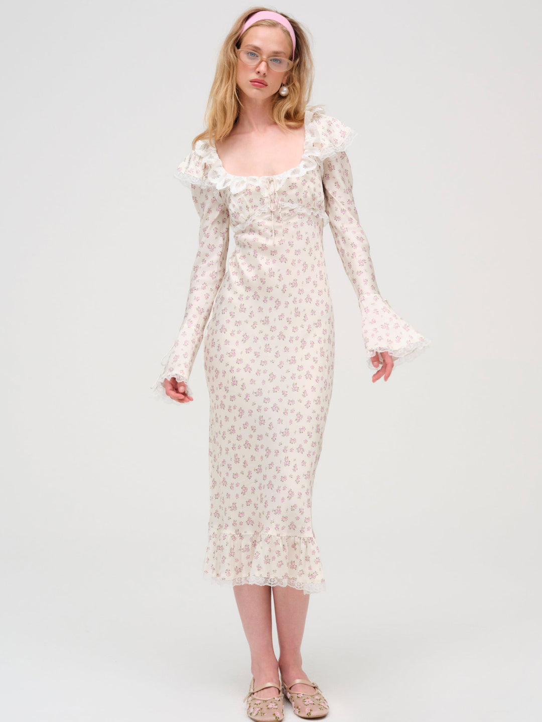 Women Pastel Fields Midi Dress - Cream