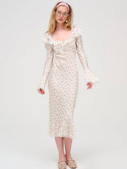 Women Pastel Fields Midi Dress - Cream