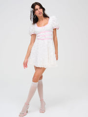 Women Stacked Blossom Lace Mini Dress - White
