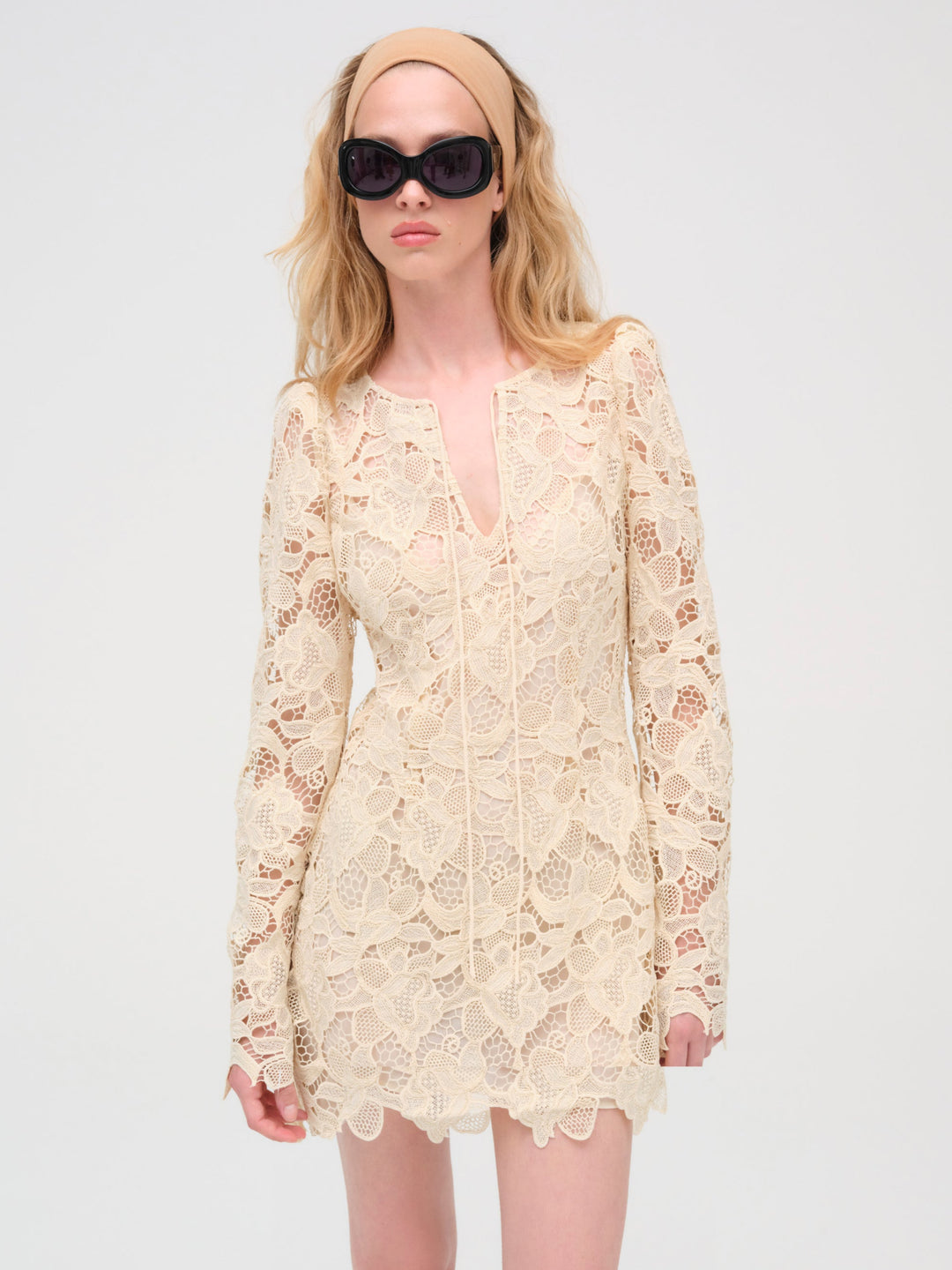 Women Coco Lace Long Sleeve Mini Dress - Cream