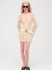 Women Coco Lace Long Sleeve Mini Dress - Cream