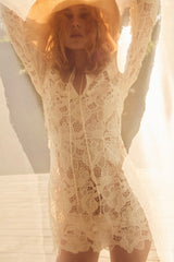 Women Coco Lace Long Sleeve Mini Dress - Cream