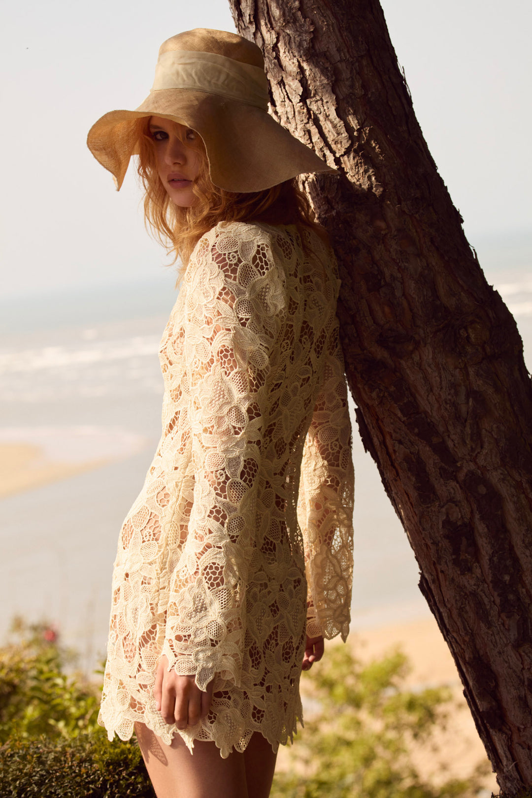 Women Coco Lace Long Sleeve Mini Dress - Cream