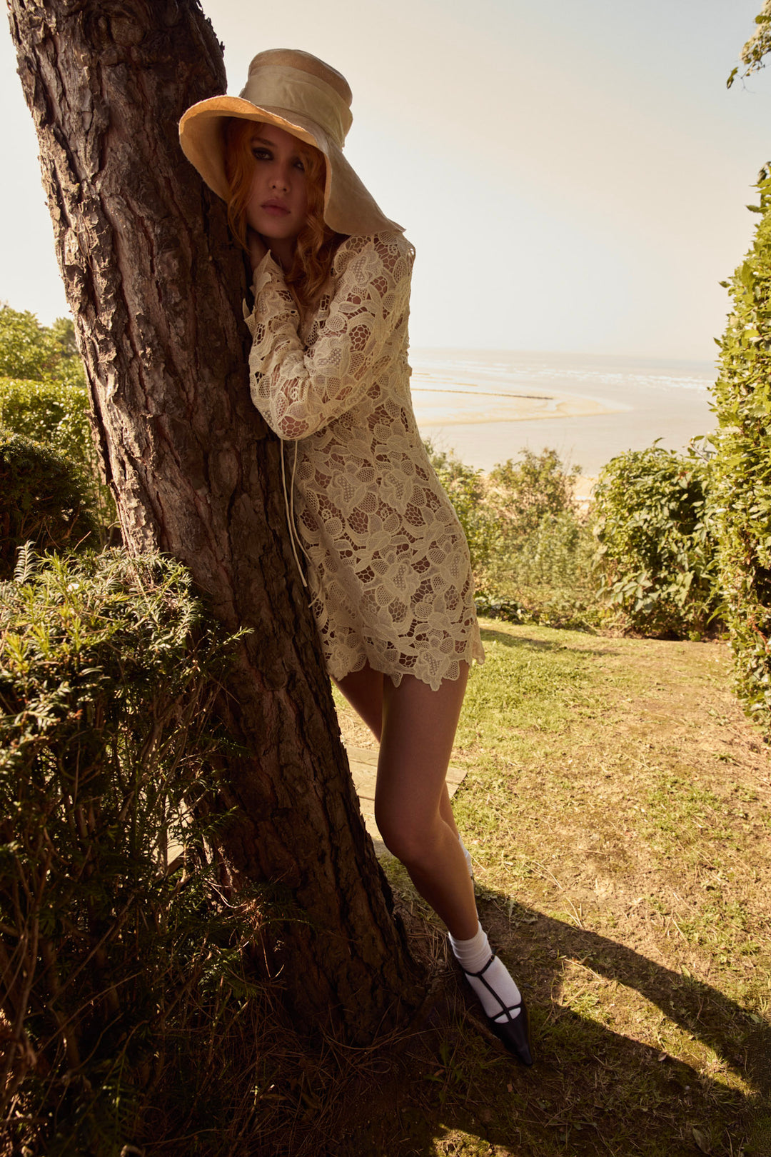 Women Coco Lace Long Sleeve Mini Dress - Cream