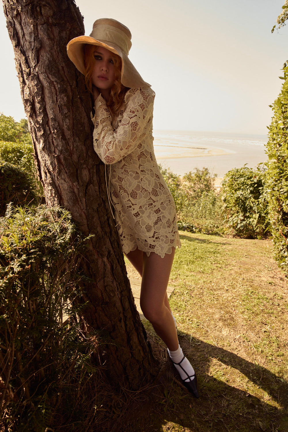 Women Coco Lace Long Sleeve Mini Dress - Cream