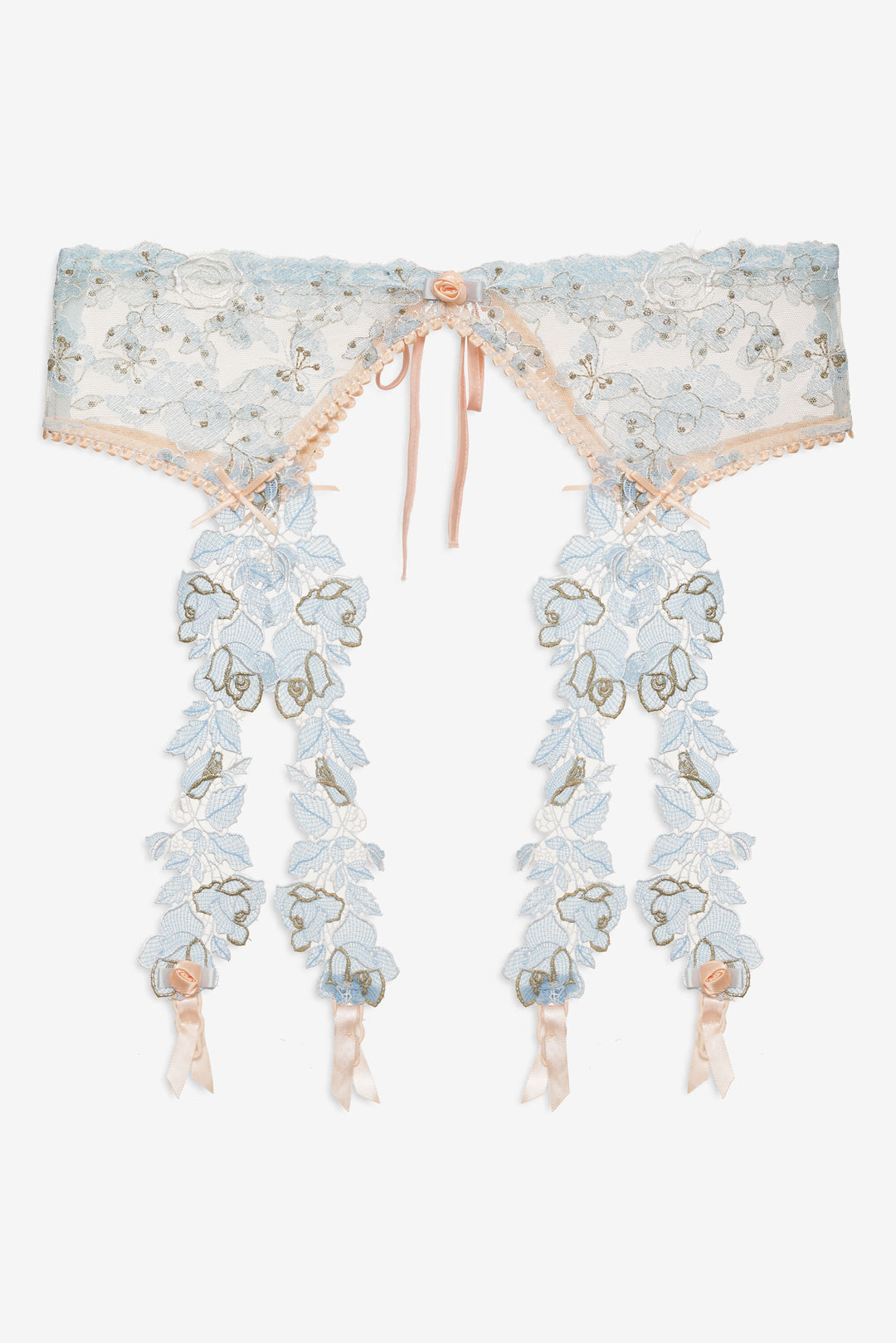 Women Winter Roses Garter Belt - Blue
