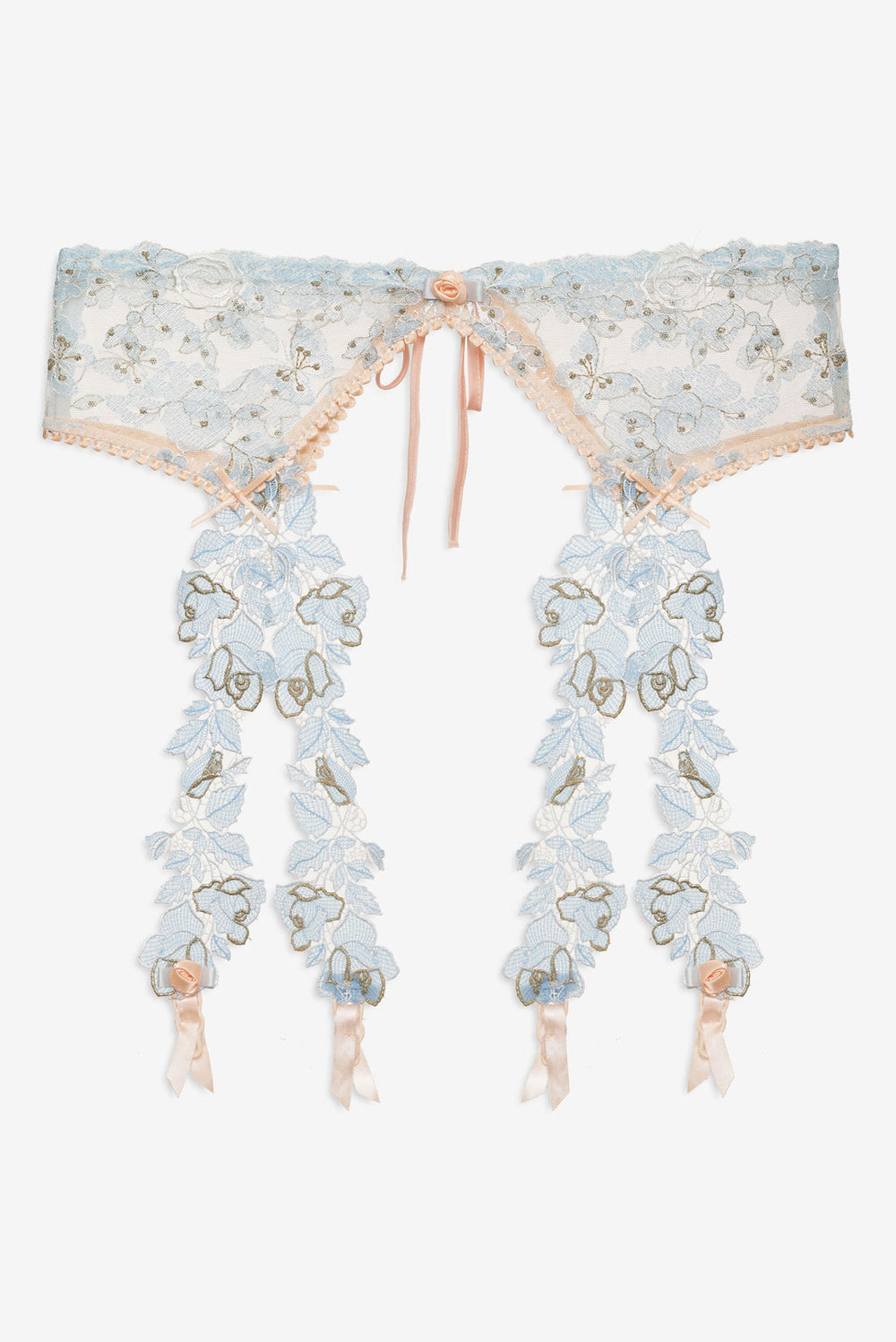 Women Winter Roses Garter Belt - Blue