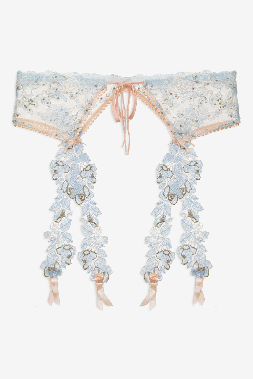 Women Winter Roses Garter Belt - Blue